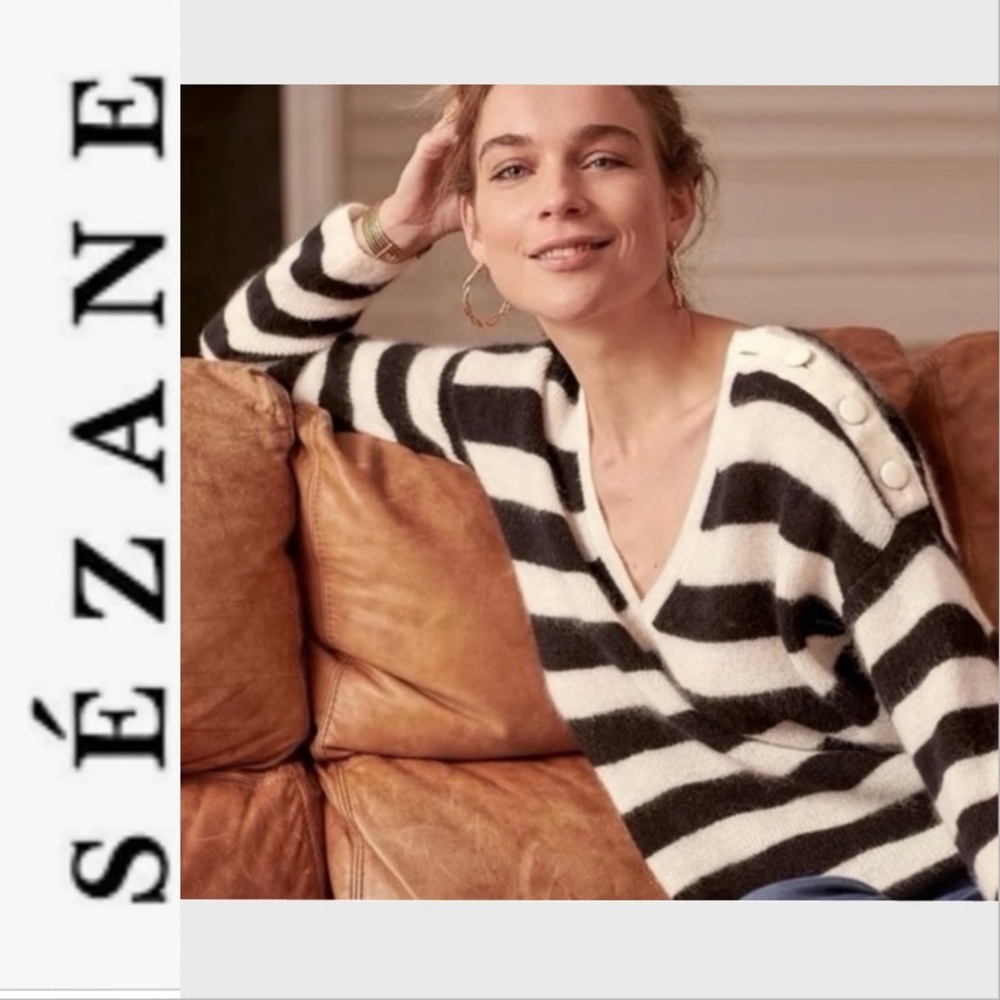 Sezane‎ Nelson Jumper Sweater Striped Size XS French Knit Mohair Alpaca Pull